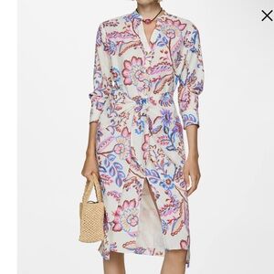 Mango Floral Cotton Shirt Dress